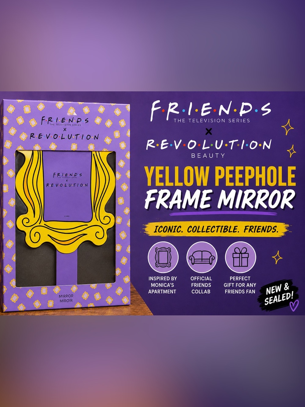 FRIENDS x Revolution Yellow Peephole Frame Mirror - NIB!